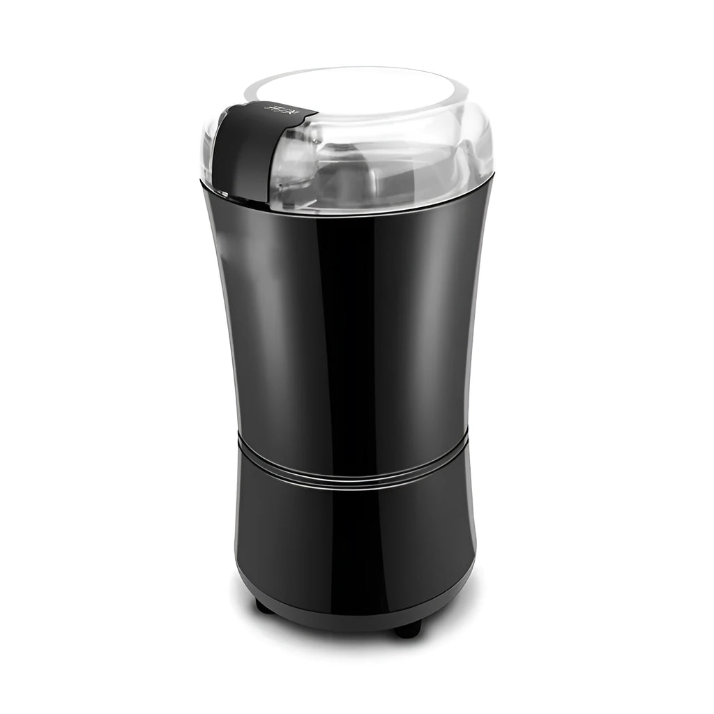 Black mini electric grinder with stainless steel liner and 400W motor for coffee beans and spices
