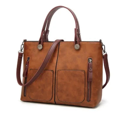 Vintage PU shoulder bag large 32x11x26cm cross-section square retro messenger bag