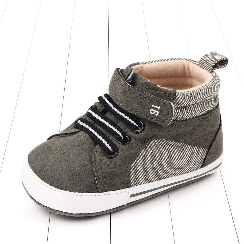 Blue cotton high-top toddler shoes with Velcro fastening for boys