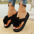 Women's flower flip-flops with EVA sole in solid colours for casual beach wear