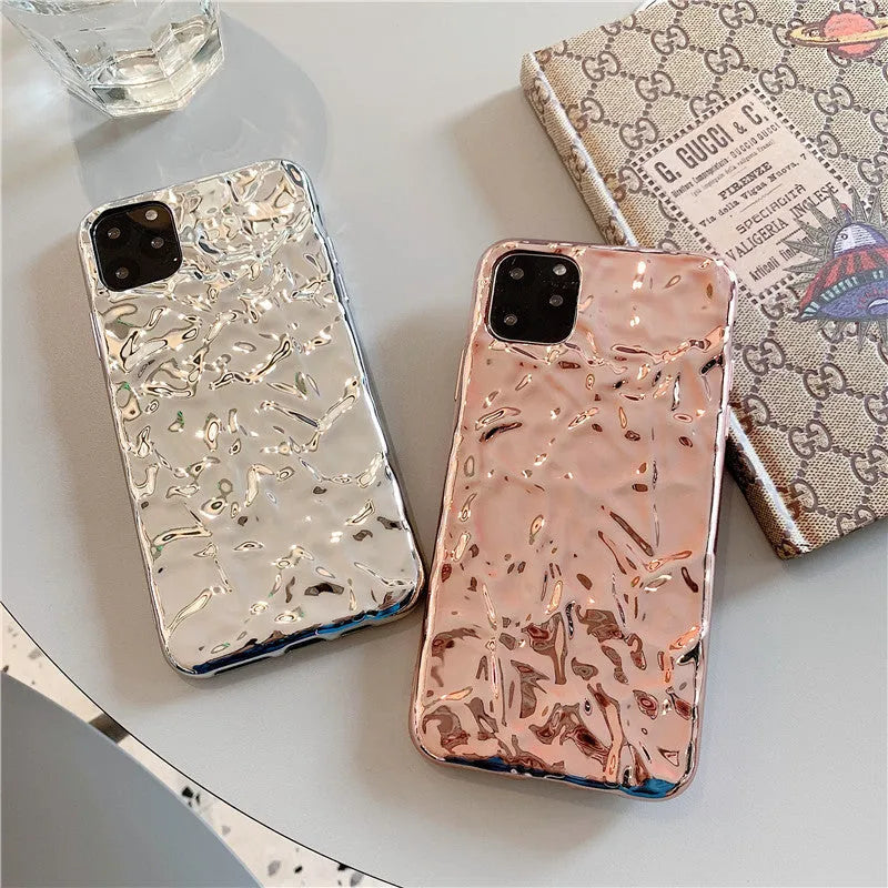 Rose gold and silver electroplated TPU back cover phone case for iPhone models.