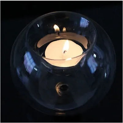 Handmade hollow glass sphere centrepiece in European style, shown in round form on table