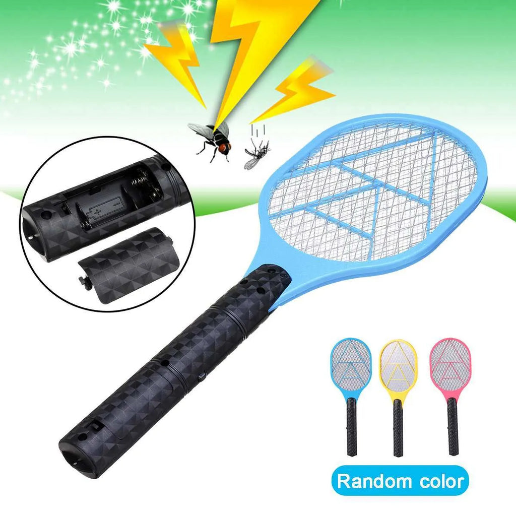 Blue battery-powered electric mosquito swatter measuring 16.5x45cm with insect zapper mesh