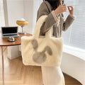 Plush shoulder bag with rabbit ears in solid colour with large shopping capacity