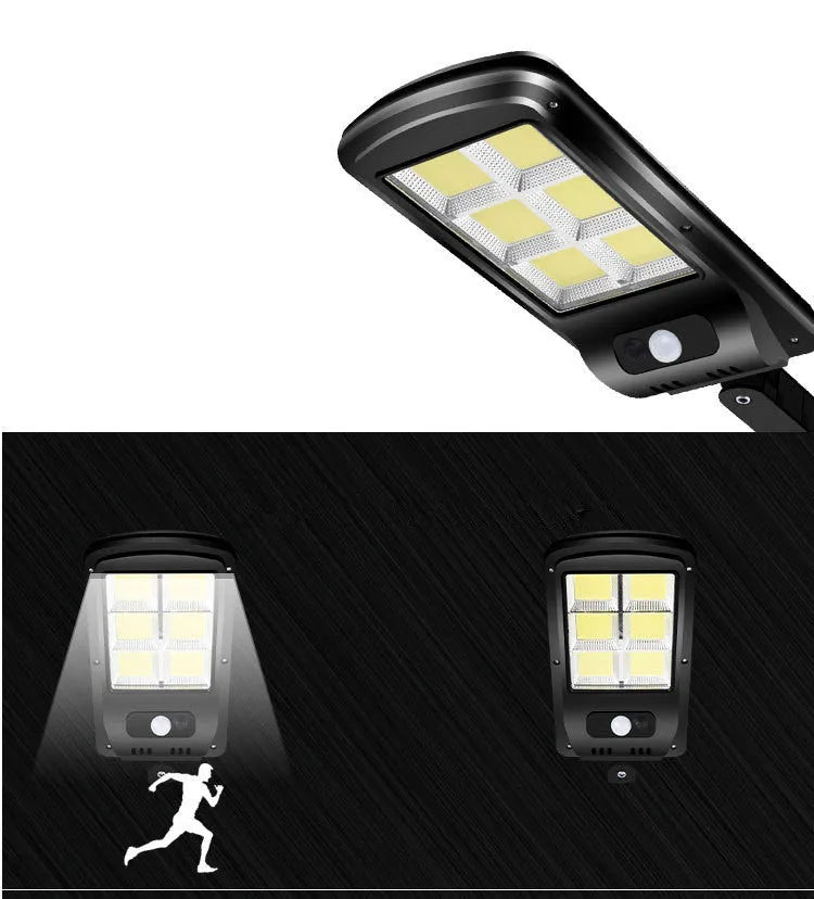 Black outdoor solar motion sensor light with solar panel and IP65 weatherproof rating