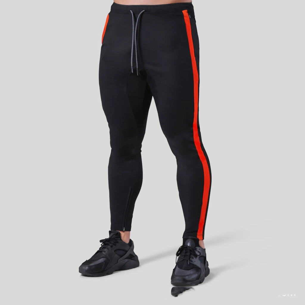 Men's polyester fiber fitness pants for gym exercise in black, with elastic waistband