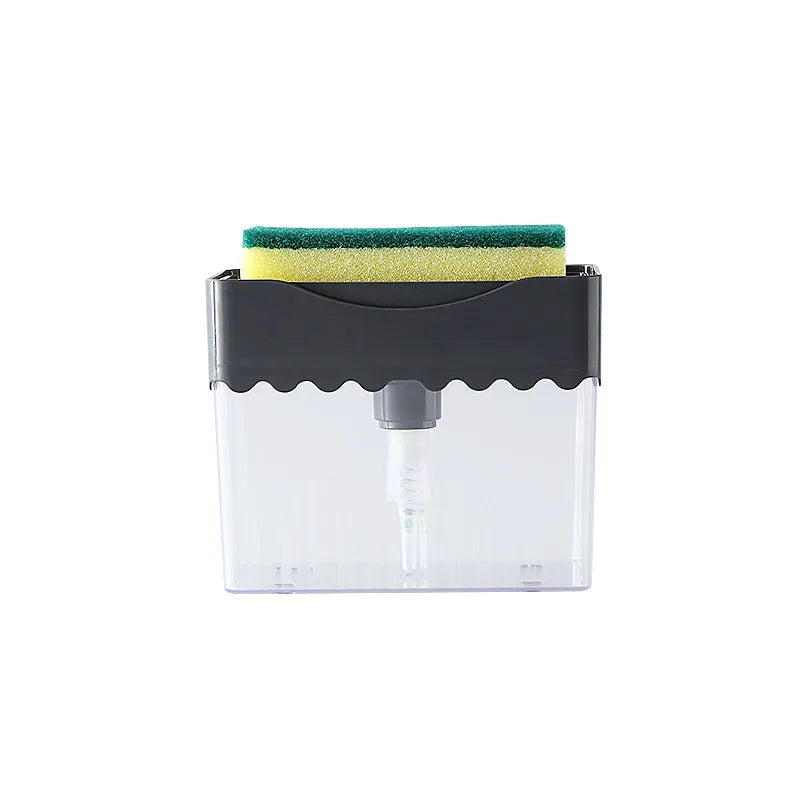 White ABS plastic 2-in-1 kitchen soap dispenser with sponge holder and top-fill pump
