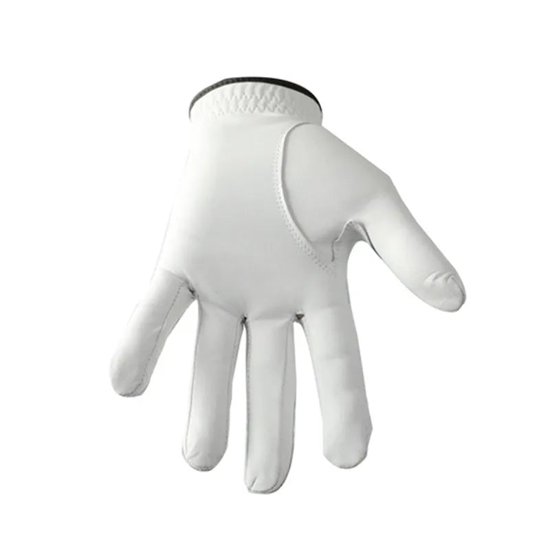 Men's white half sheepskin leather golf glove for a non-slip grip.