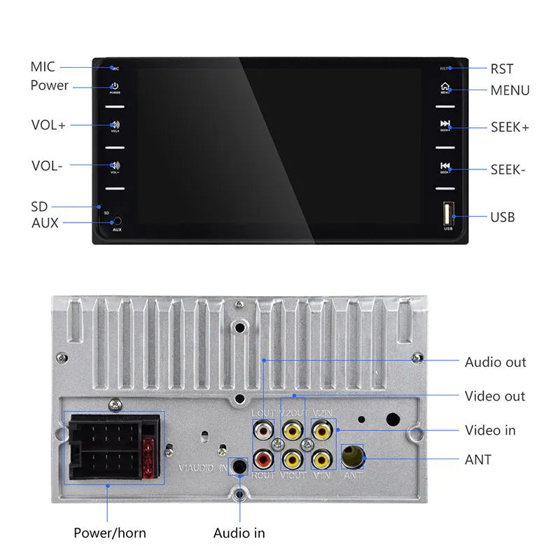 Car dual-ingot MP5 player with 7.0 inch capacitive touch screen AUX input 12V 25W x 4 audio amplifier FM radio USB2.0 and support for multiple languages and logo changes for Honda Toyota Volkswagen