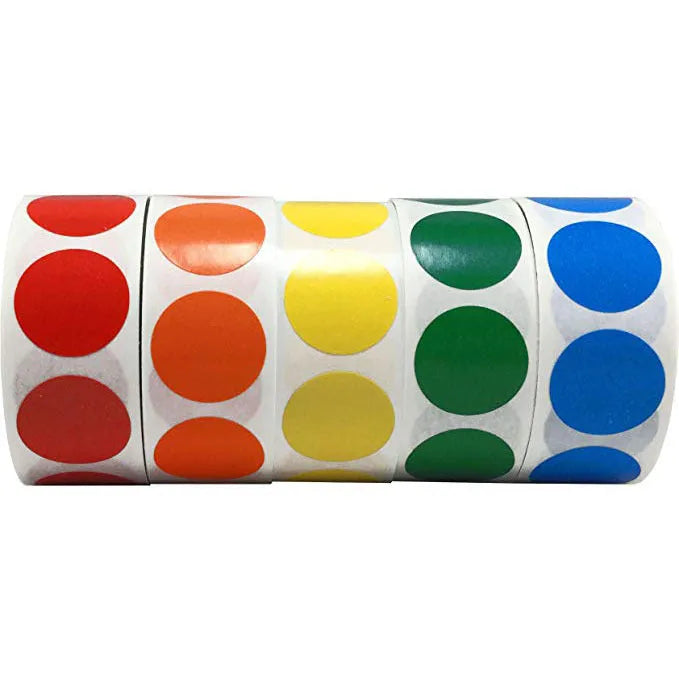 500 Pcs/Roll Chroma colour code point label stickers 2.5cm round with ten colour options