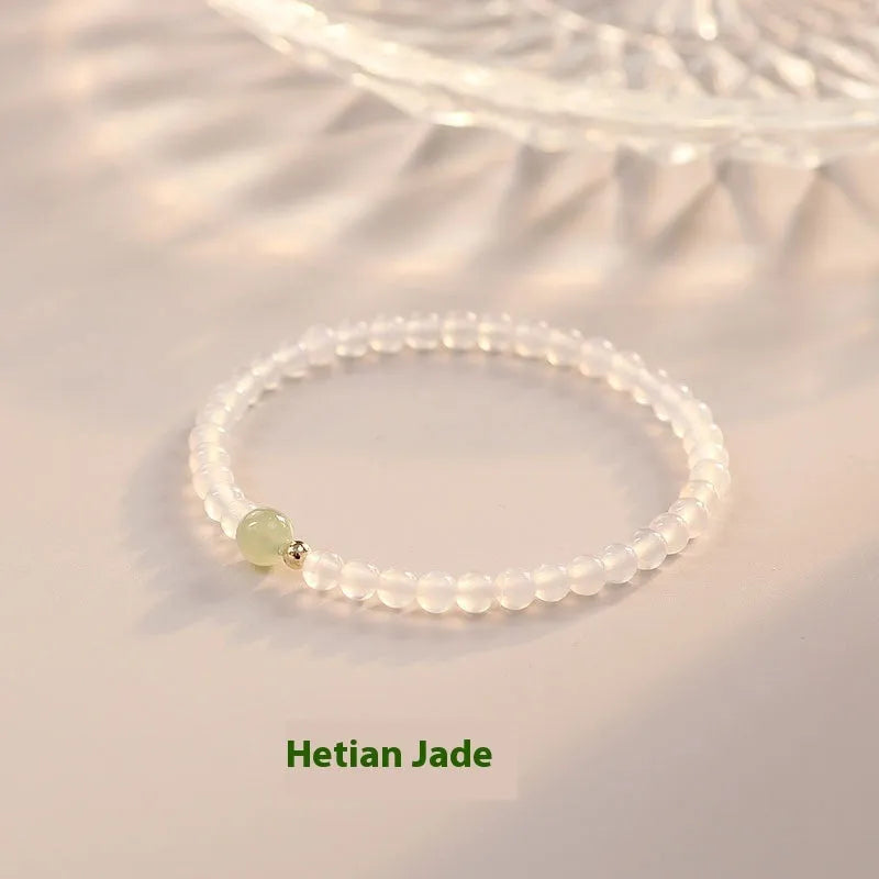 Natural Hetian Jade White Agate women's bracelet in New Chinese style measuring 15cm length