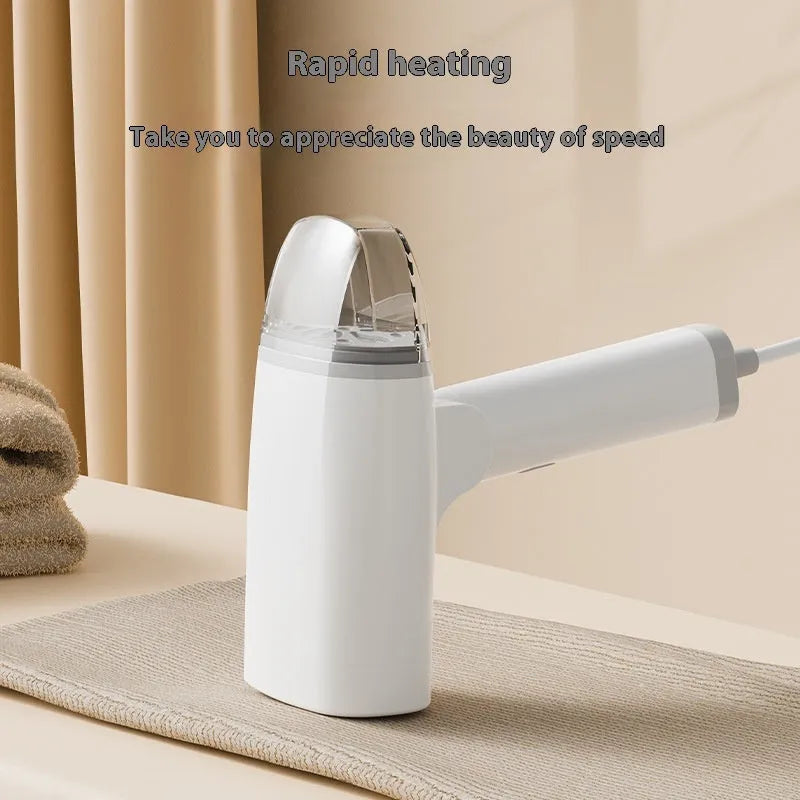 Blue and white handheld garment steamer with 1300W power and mechanical controls