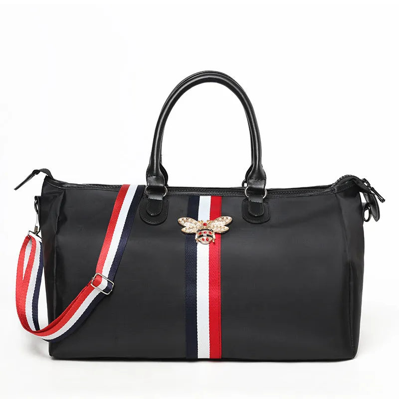 Black large capacity Oxford cloth hand luggage bag with zipper closure and soft handle