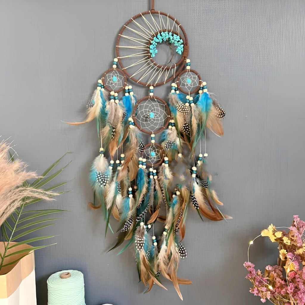 High-grade turquoise lucky tree dreamcatcher hanging wind chime Earth blue five circles crystal finish 15cm by 80cm