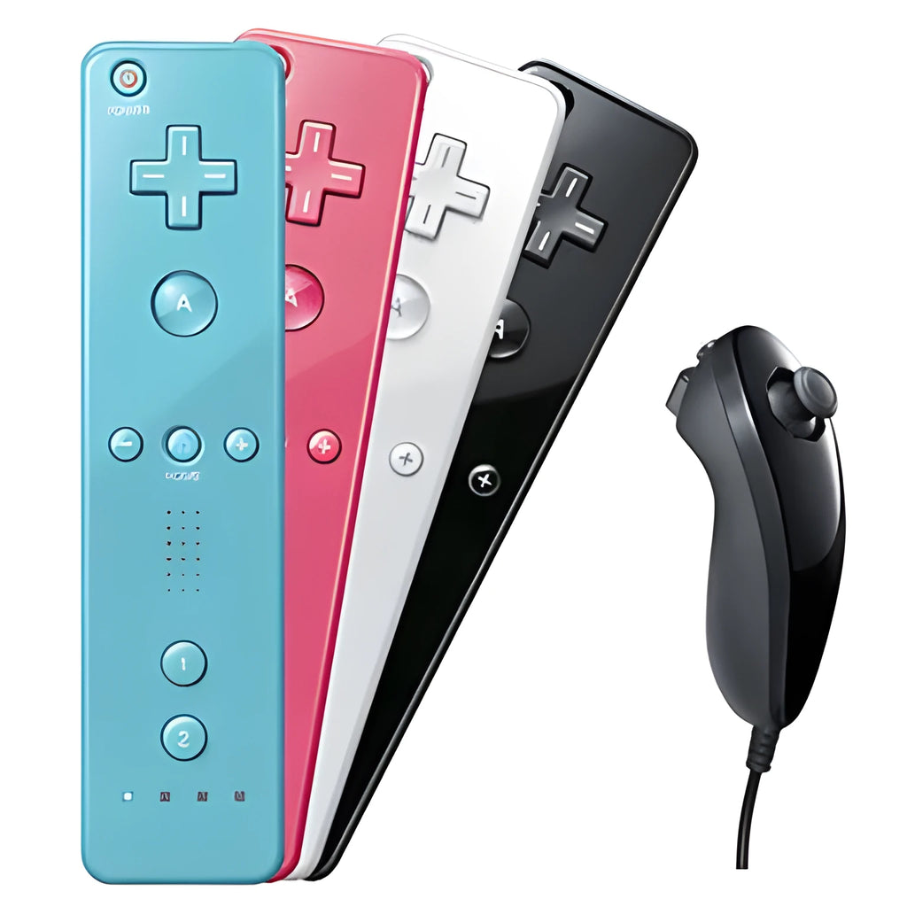 Wii left and right gamepad controller set with hand rope and rubber sleeve in multiple colours