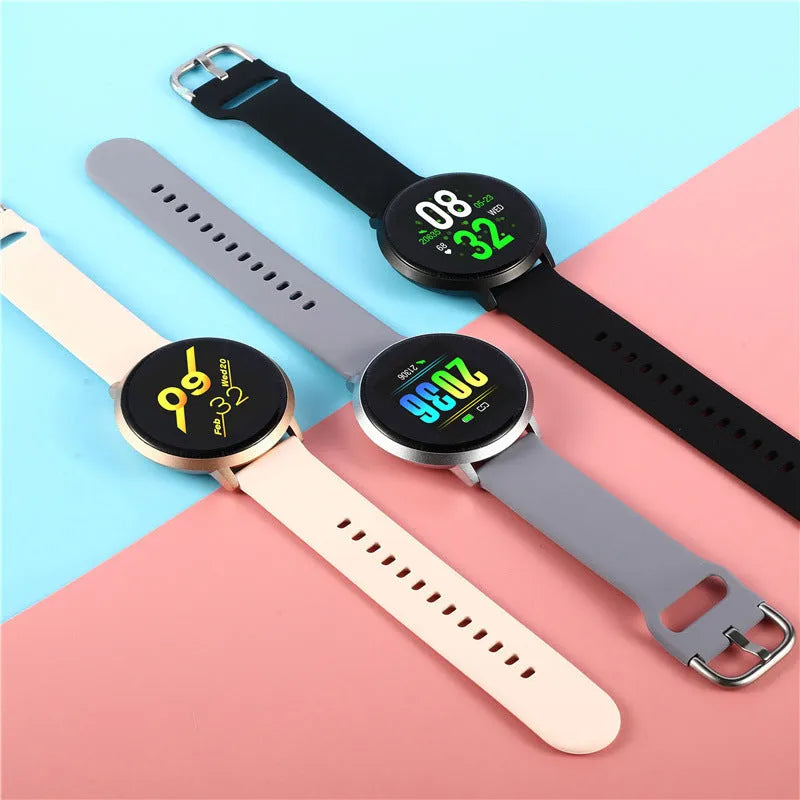 Ultra-thin black smart health bracelet with a 1.3-inch screen and silicone wrist strap.
