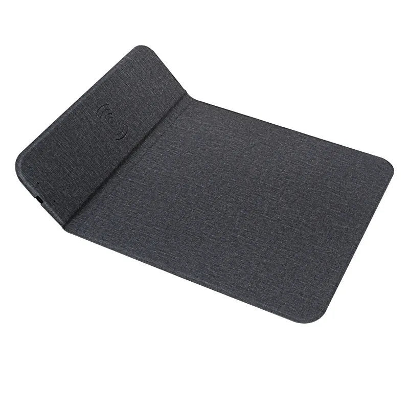 A foldable cloth wireless charging holder displaying a smartphone charging at an angle