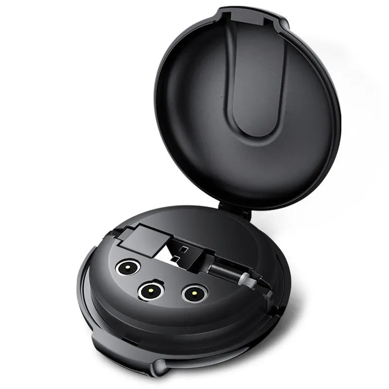 Black 3-in-1 magnetic retractable car charger with phone bracket and charging cable