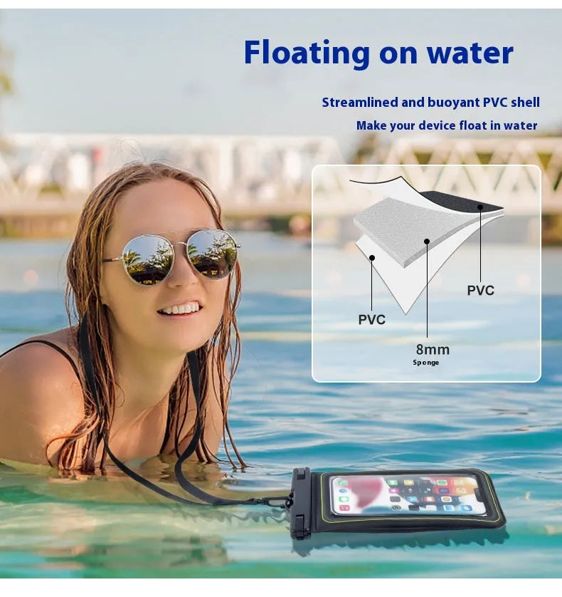 Floating waterproof phone bag 6.8 inch black PVC sponge for swimming and diving