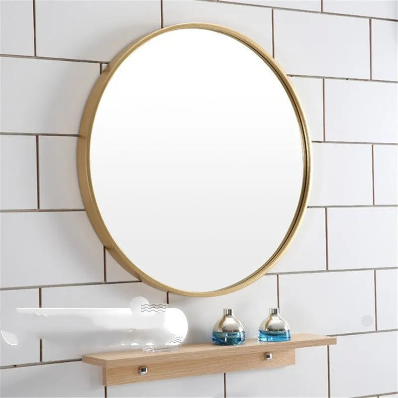 Round iron wall hanging bathroom mirror in black, gold or white colour