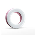 Black LED selfie ring light for mobile phones with USB cable, shown next to a smartphone.