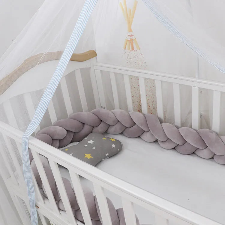Baby cot bumper braid knot pillow in spandex crystal velvet, multi-colour, 1m length, anti-collision safety