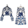 Women's floral print casual set with long sleeve top and long skirt on hanger