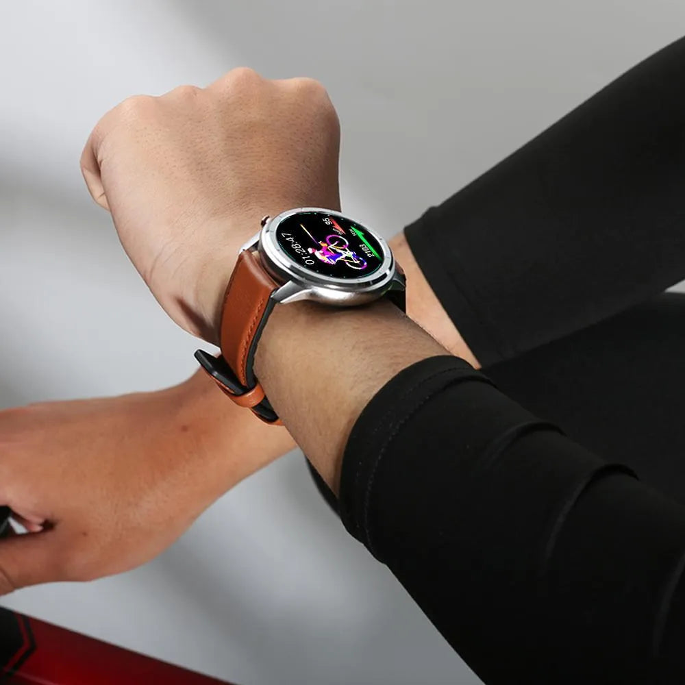 LEMFO LF26 smart bracelet on wrist showing 1.3-inch screen in a Brown Silver colour option.