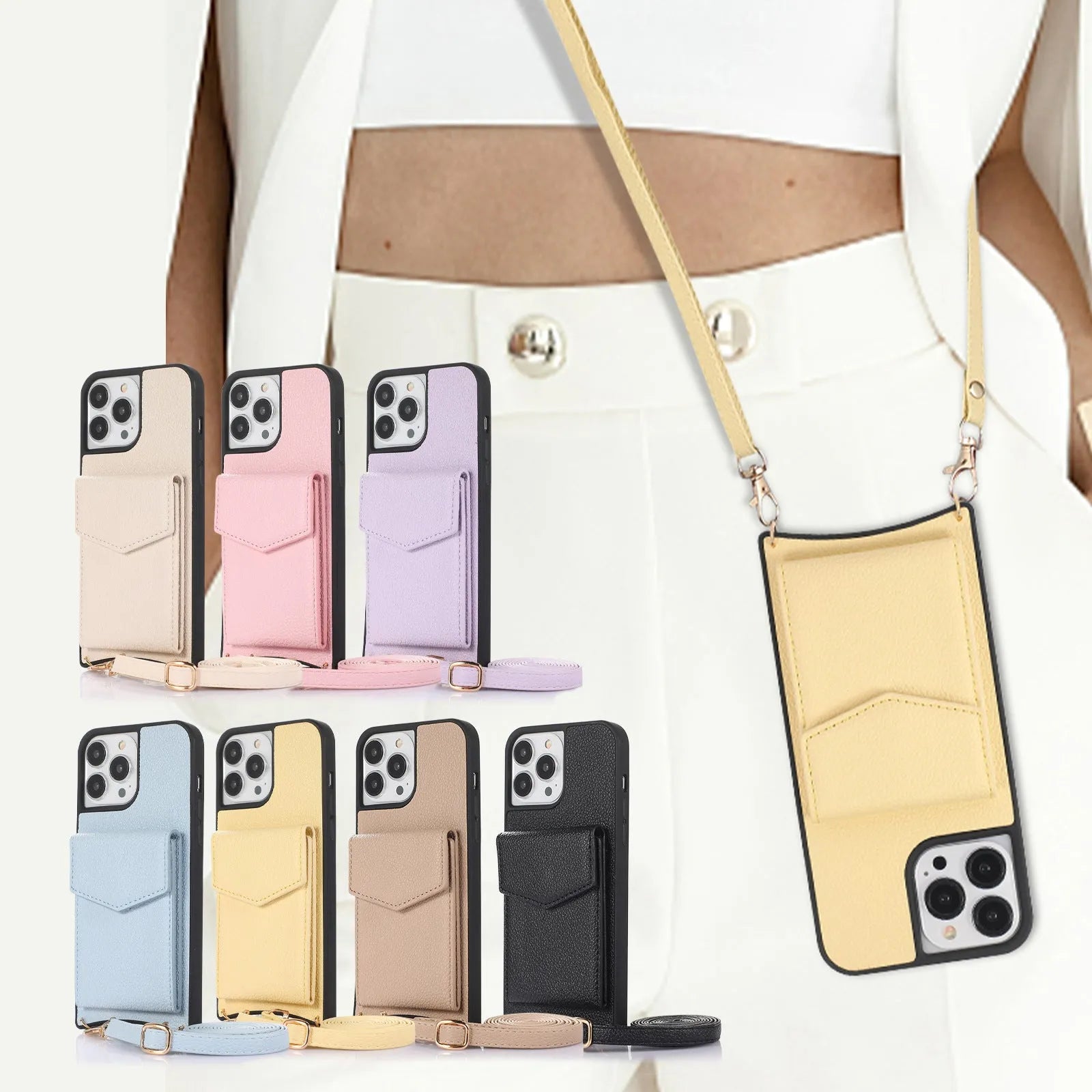 Inclined straddle fishtail style TPU leather phone case for iPhone in solid colours.