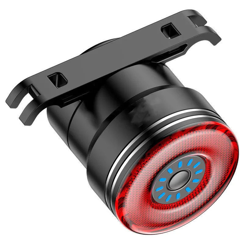 Black smart brake sensing USB charging bicycle taillight with aluminium alloy shell.