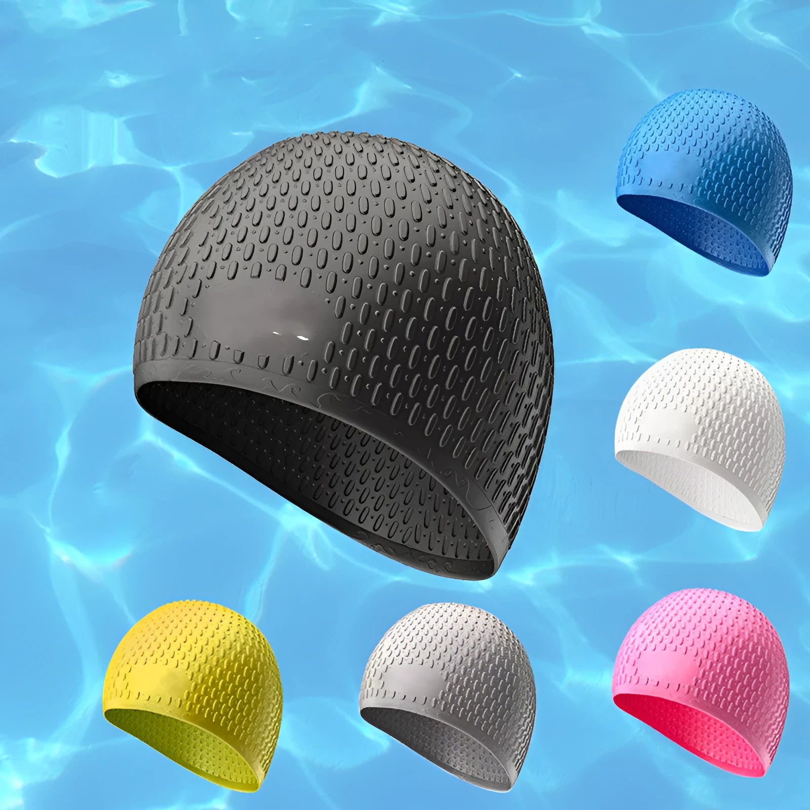 Solid colour silicone swimming cap for adults, shown in one of eight available colours including Tiffany Blue.