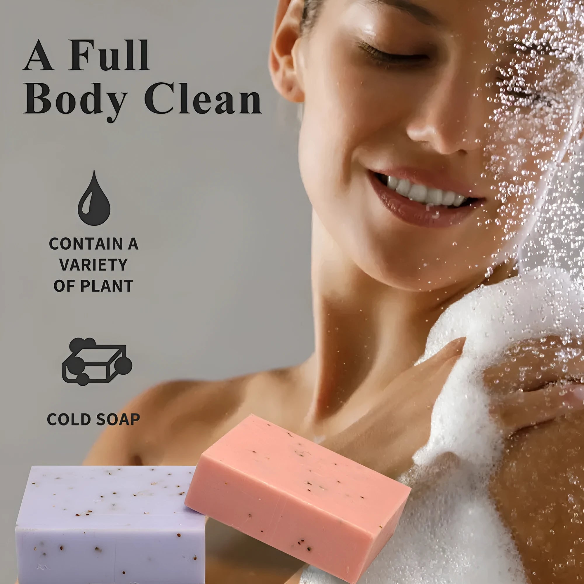Handmade essential oil soap bar with frosted texture in 100g size for bathing and cleansing