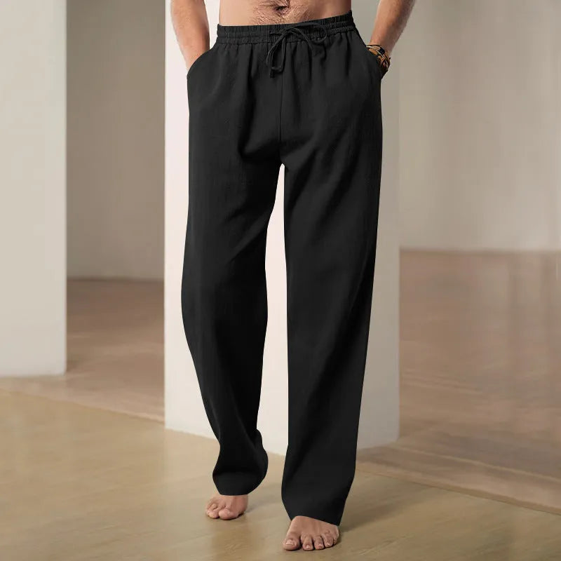 Men's breathable high-waist loose track sweatpants in solid colour polyester fabric