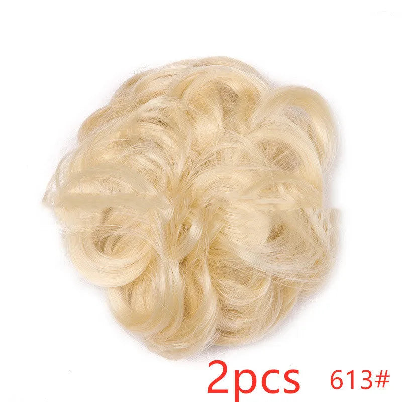 Fluffy drawstring curly hair bun ring set in 1B style with chemical fibre construction, popular in Europe Japan South Korea for women
