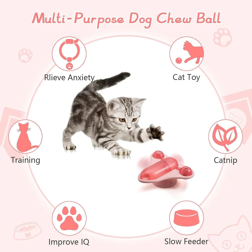 Interactive pet puzzle toy with blue green pink colour options, bell, catnip and treat cabin