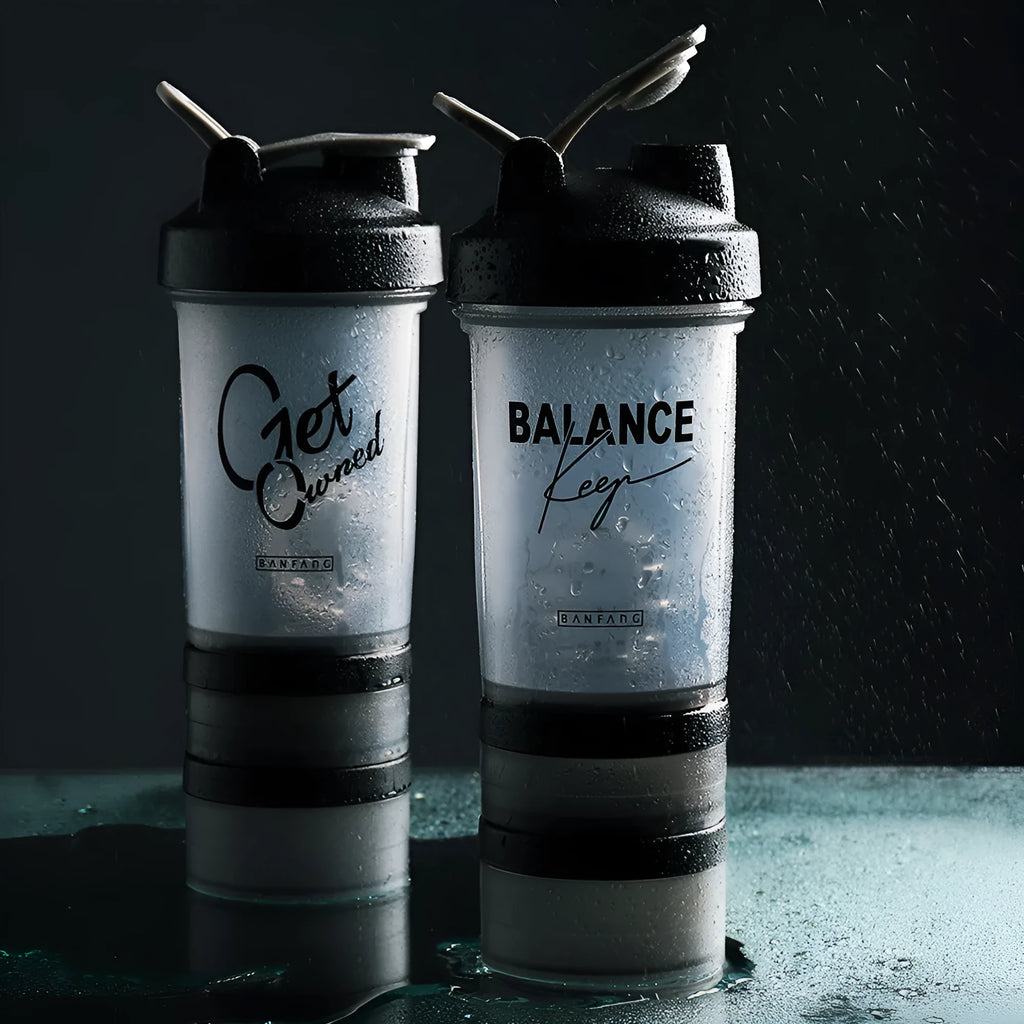 Plastic fitness shake cup with sealed leak-proof lid and 500ml capacity
