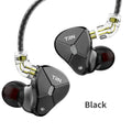 Black in-ear mobile phone headset with 3.5mm straight plug and silicone sleeves