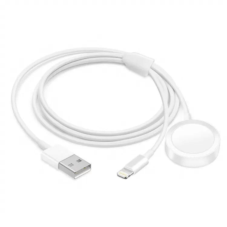 White two-in-one wireless smartwatch charger with USB connection port