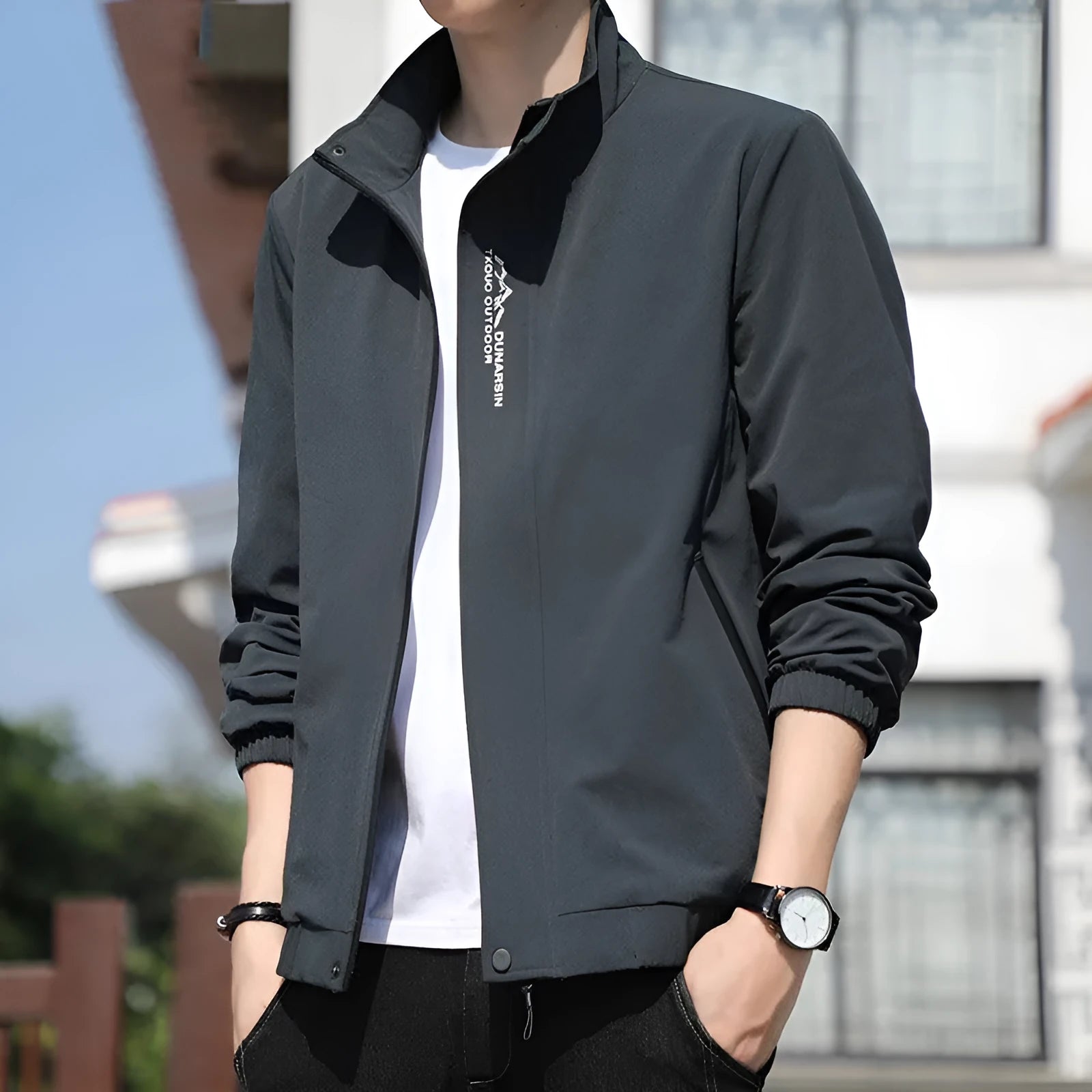 Men's stand collar long sleeve casual sports coat in various colours