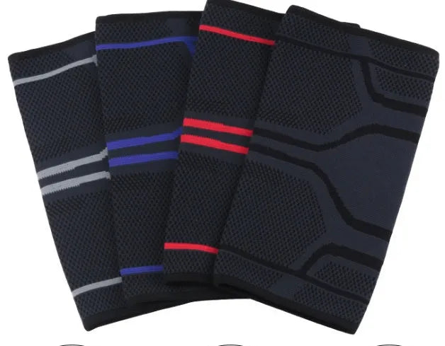 Adjustable sports knee pad with silicone non-slip strip in black knitted fabric