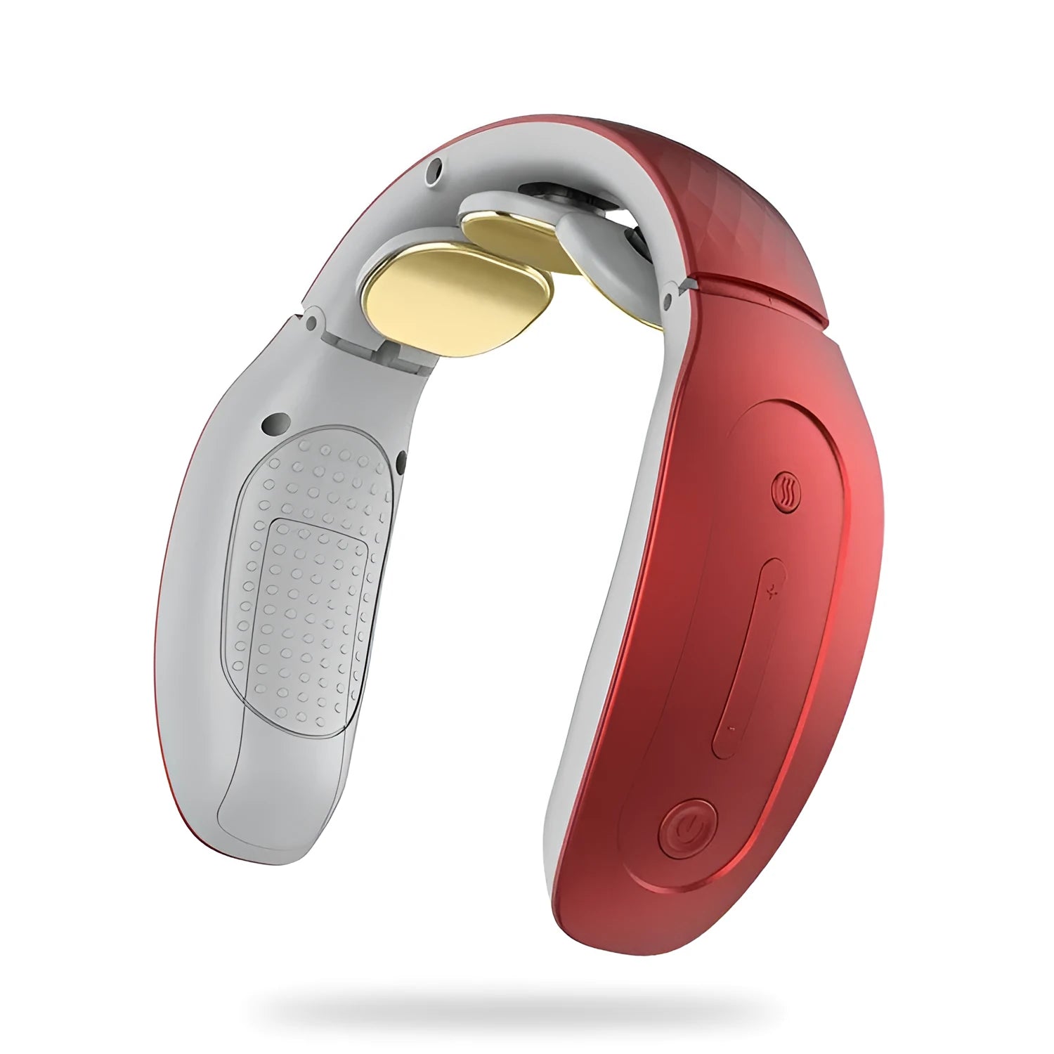 Small red and white intelligent cervical massager device for neck, back, and leg muscle relief.