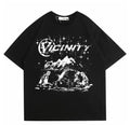 Men's grey hip hop graphic print t-shirt on a hanger, showing retro design on polyester fabric.