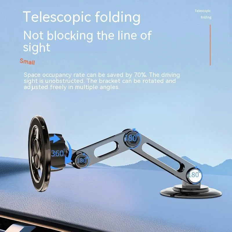 All-metal magnetic car phone holder in black, silver, gold, and rose gold with magnetic rings and adhesive pads