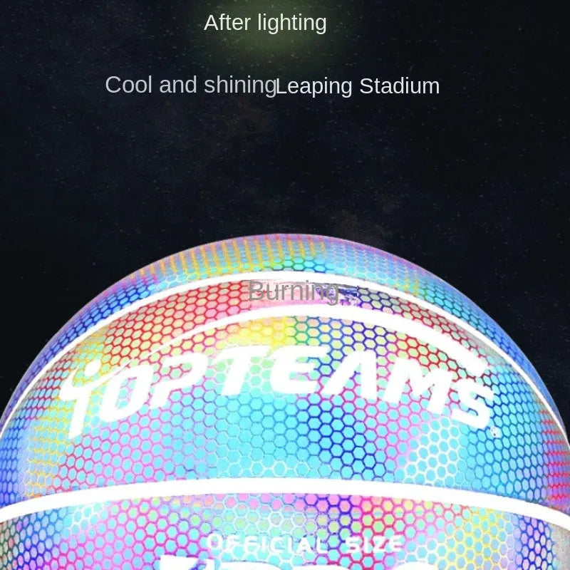 Size 7 holographic reflective basketball with wear-resistant PU surface in chroma colour option