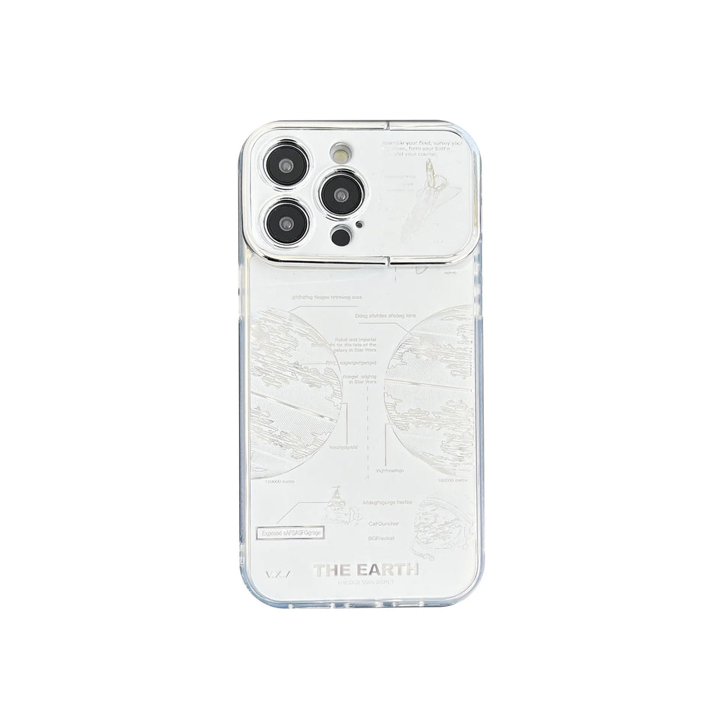 Pleated bracket TPU phone case with metal planet design for iPhone 14 Pro Max, back cover view