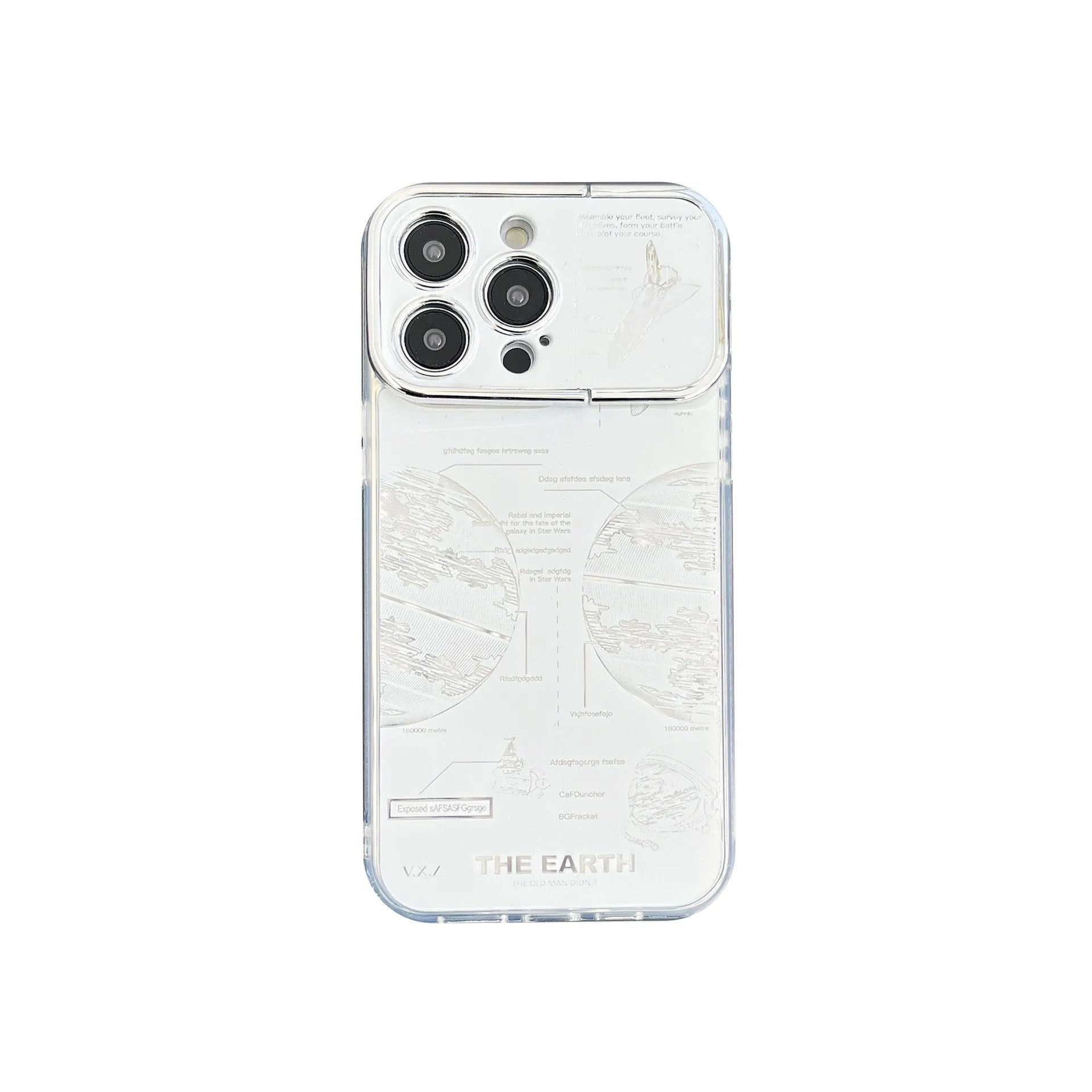 Pleated bracket TPU phone case with metal planet design for iPhone 14 Pro Max, back cover view