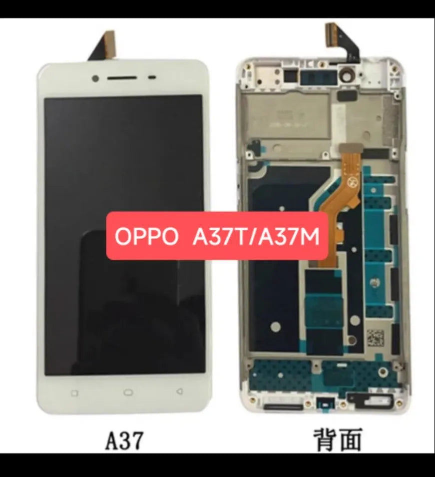 Integrated LCD screen assembly for A37 smartphone repair in black and white colour options