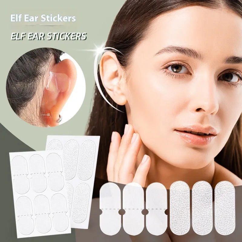 Transparent disposable ear patches on backing paper showing 0.1cm thickness and frosted/clear colour options