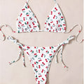 Holiday split halter bikini swimwear set with briefs style bottoms in solid colour
