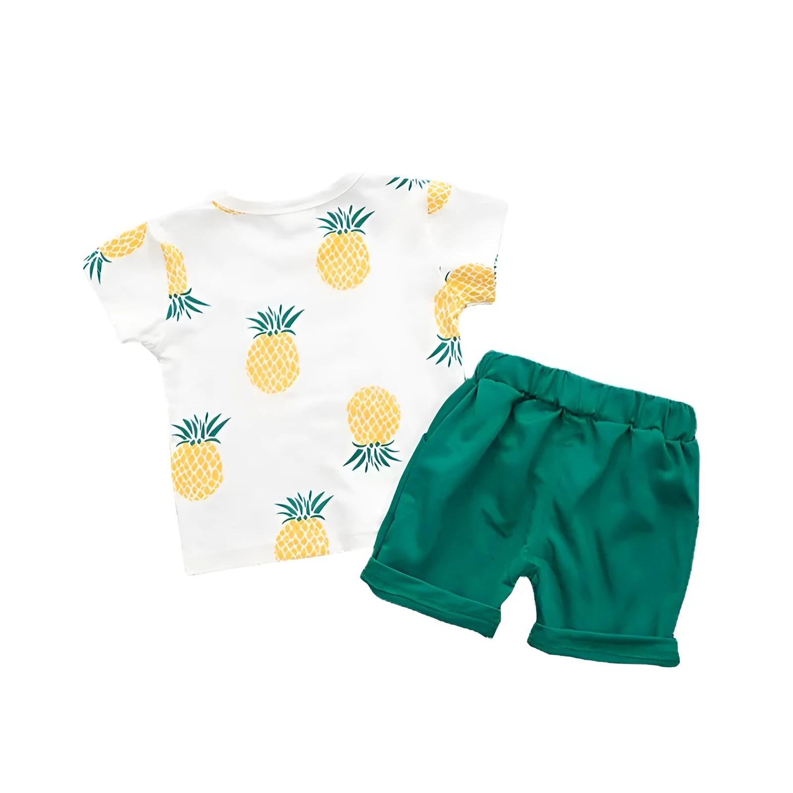 Summer kids cotton short-sleeved T-shirt and shorts two-piece set in pineapple yellow and green
